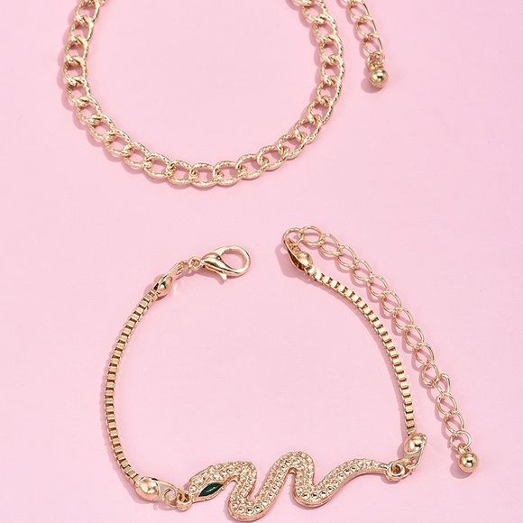 3/$25🦋 Crystal Snake Chain Bracelet Set Gold - Picture 3 of 3